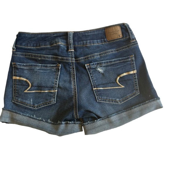 American eagle denim shorts blue Size 0 light distressing super stretch raw edge - Picture 7 of 12